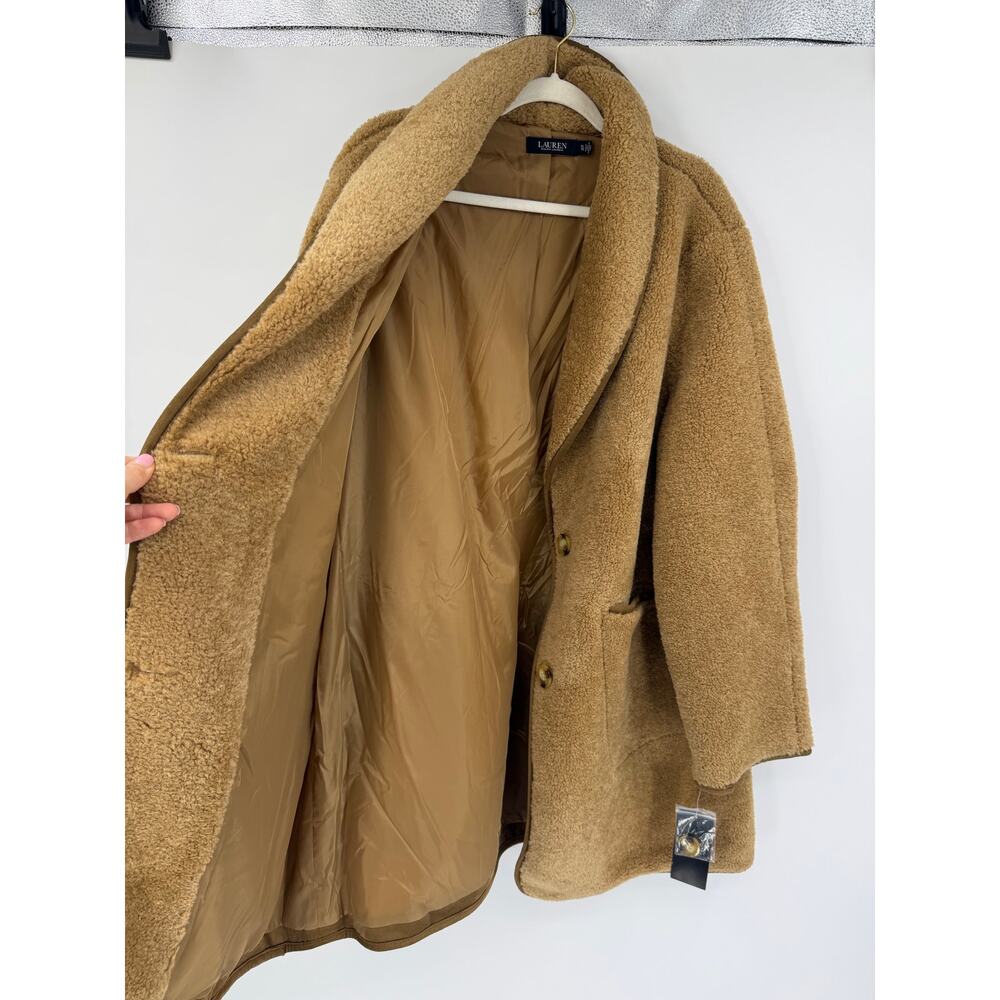 Ralph Lauren Womens Sherpa Coat Size XL Camel Shawl Collar Pockets Old Money - Picture 7 of 11